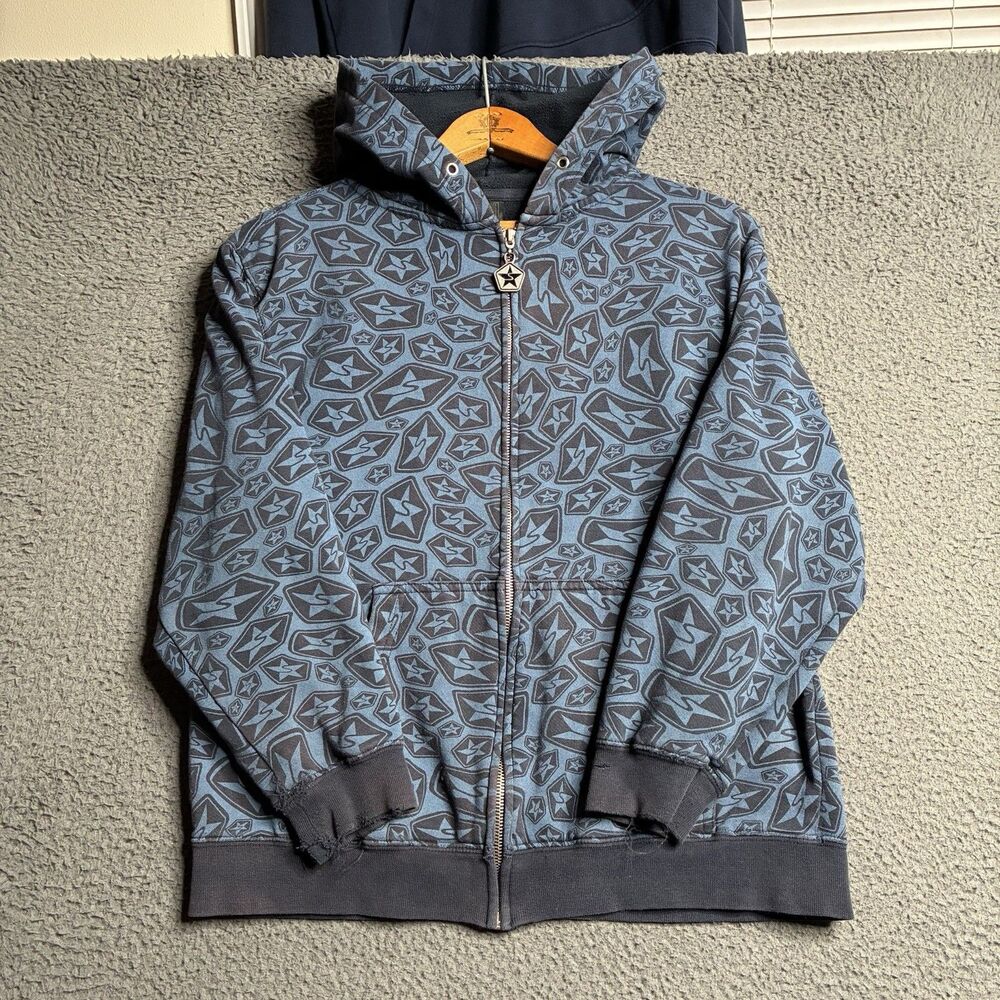 Vintage Y2K SESSIONS Womens XS Full Zip Hoodie Sweatshirt Snowboard Skate AOP